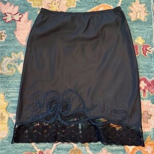 Vtg 60s Odette Barsa Black Half Slip Skirt Lace Trim M/L Embroidered Portugal